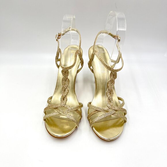 Touch‎ Ups Womens Size 6.5 Fran Gold Strappy Dress Sandals Heels Shoes - Picture 2 of 13